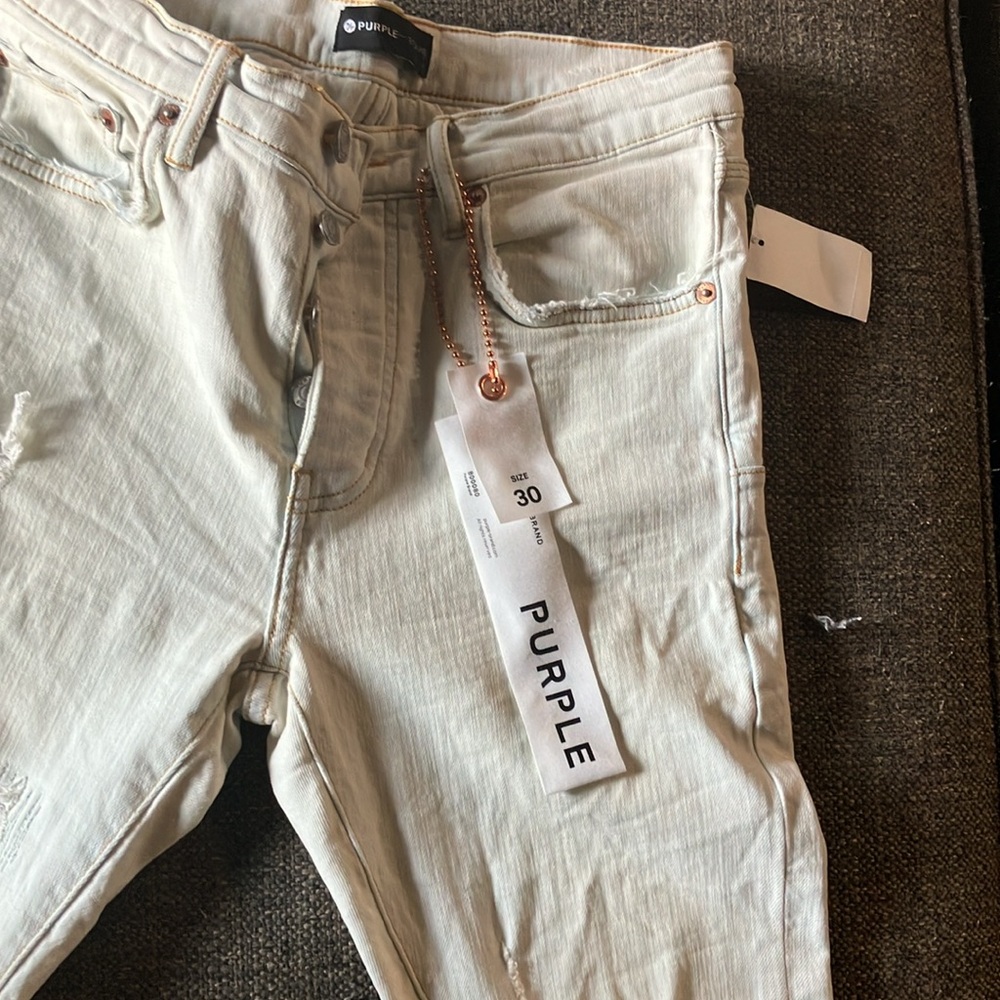 Purple Men's Skinny Jeans - Cream - Picture 4 of 4